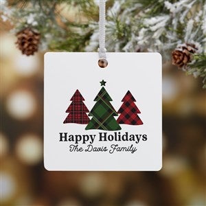 Plaid & Prints Family Personalized Square Photo Ornament