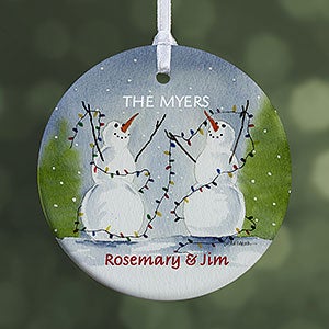 Personalized Snow Couple Porcelain Christmas Ornament - 1-Sided