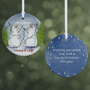 Personalized Snow Couple Porcelain Christmas Ornament - 2-Sided