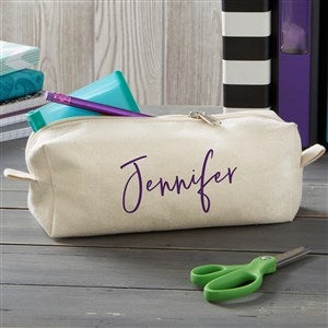 Trendy Script Personalized Canvas Pencil Case