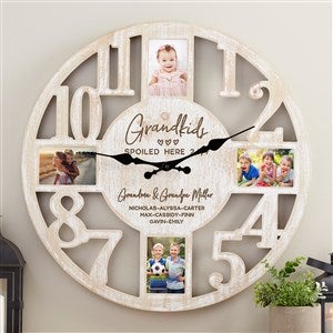 Grandkids Spoiled Here Personalized Picture Frame Wall Clock - Whitewashed