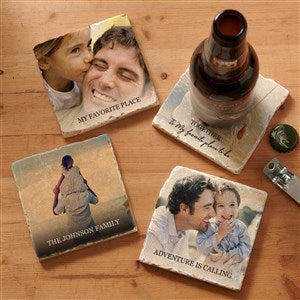 Photo Message For Him Personalized Tumbled Stone Coaster Set