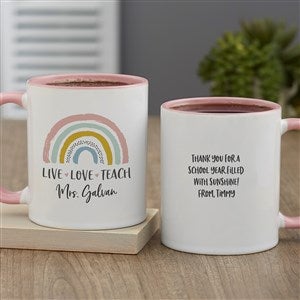 Boho Rainbow Personalized Teacher Coffee Mug 11oz Pink