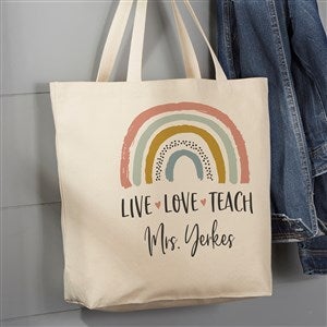 Boho Rainbow Personalized Teacher Canvas Tote Bag - 20x15