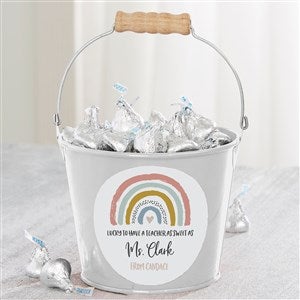 Boho Rainbow Teacher Personalized Mini Metal Bucket White