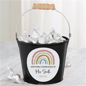 Boho Rainbow Teacher Personalized Mini Metal Bucket Black