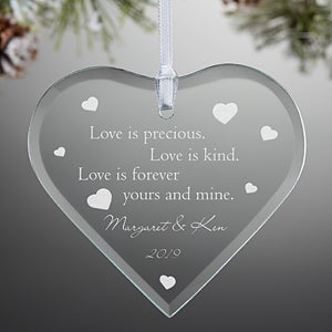 Engraved Glass Heart Christmas Ornament - True Love Design