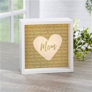 Family Heart Personalized LED Light Shadow Box - 6x6 Ivory