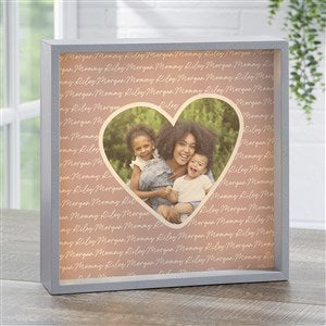 Family Heart Photo Personalized LED Shadow Box - 10x10 Grey