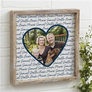 Family Heart Photo Personalized Whitewashed Frame Wall Art - 12x12