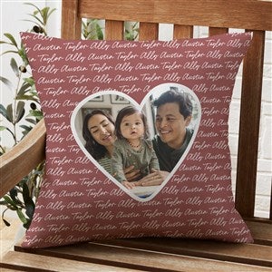 Family Heart Photo Personalized Outdoor Throw Pillow - 20x20