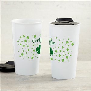 Irish Clover Personalized Double-Wall Ceramic Travel Mug