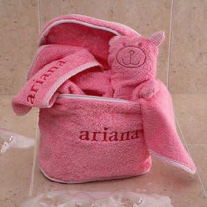 Personalized Baby Terry Bath Set   Pink