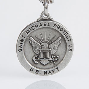 Personalized St. Michael Military Medallion Pendant - Navy