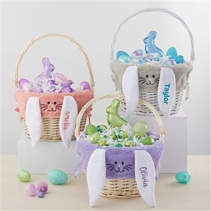 Personalized Bunny Easter Basket Liner & Basket with Folding Handle - 35445