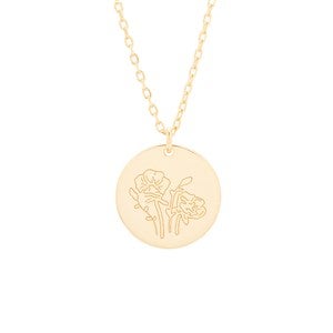 August Birth Flower Poppy Gold Pendant