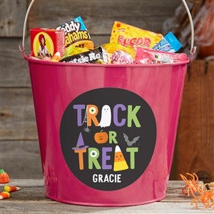 Trick Or Treat Icons Personalized Large Treat Bucket- Pink