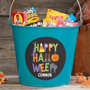 Trick Or Treat Icons Personalized Large Treat Bucket- Turquoise