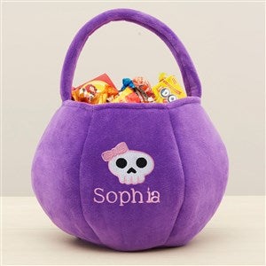 Skull Embroidered Plush Halloween Treat Bag-Purple