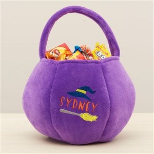 Witch Embroidered Plush Halloween Treat Bag-Purple