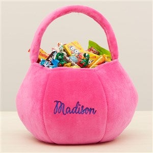 Embroidered Plush Pumpkin Halloween Treat Bag - Pink