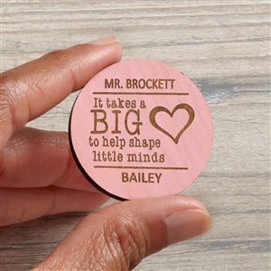 A Teacher's Heart Personalized Wood Pocket Token- Pink Stain