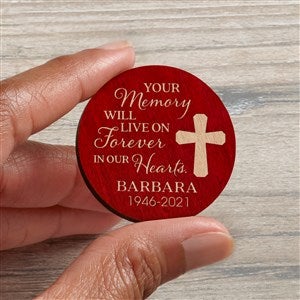 Your Memory Lives Forever Memorial Personalized Wood Pocket Token- Red Stain