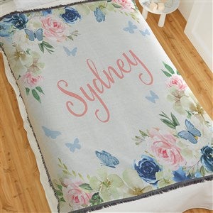 Butterfly Kisses Baby Girl Personalized 56x60 Woven Throw Blanket