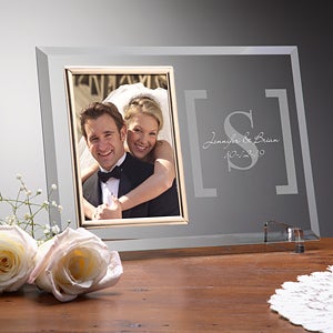 Engraved Glass Wedding Picture Frame With Monogram