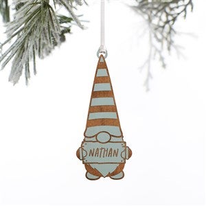 Christmas Gnome Personalized Wood Ornament- Blue Stain