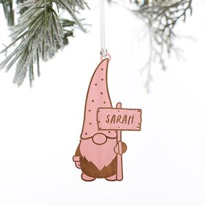 Christmas Gnome Personalized Wood Ornament- Pink Stain