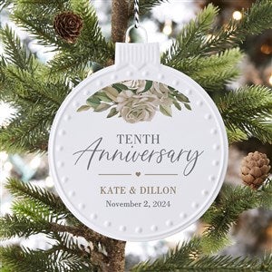 Floral Anniversary Personalized White Enamel Ornament