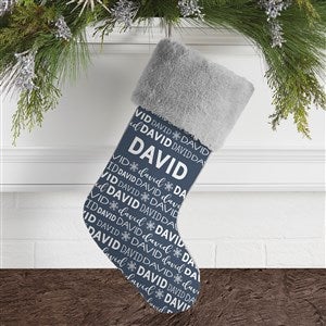 Personalized Christmas Stockings - Repeating Name - Grey Faux Fur