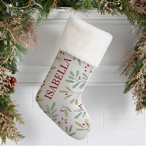 Watercolor Foliage Personalized Ivory Faux Fur Christmas Stockings