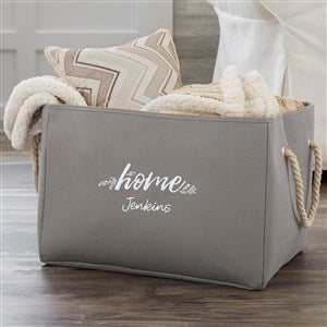 Cozy Home Embroidered Storage Tote- Grey