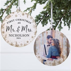 Gold Foliage Wedding Personalized Ornament- 3.75 Wood - 2 Sided