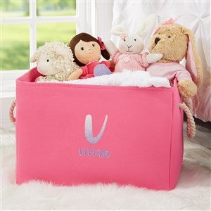 Ombre Initial Embroidered Kid's Room Storage Tote- Pink