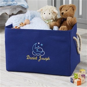 Moon & Stars Embroidered Kid's Room Storage Tote- Blue