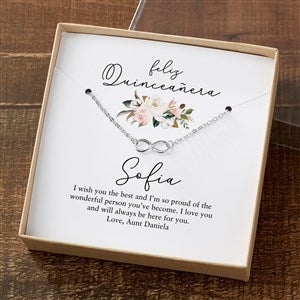 Quinceañera Silver Infinity Necklace With Personalized Message Card