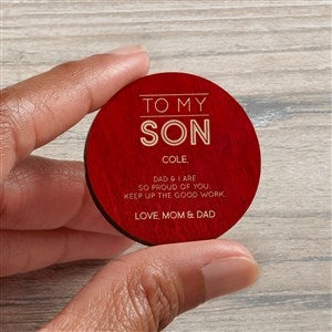 To My Son Personalized Wood Pocket Token- Red Stain