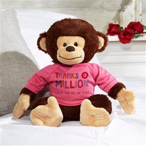 Many Thanks Personalized Plush Monkey- Raspberry