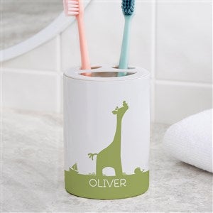 Personalized Ceramic Toothbrush Holder - Baby Zoo Animals