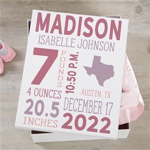 State Icon Birth Stats Personalized Baby Keepsake Memory Box - Small