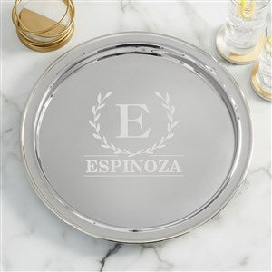 Laurel Wreath Personalized Round Silver Tray