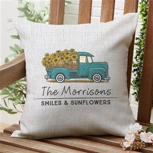 Antique Sunflower Truck Personalized Outdoor Throw Pillow- 16?x 16?