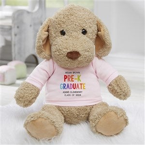 Grad Dog Plush, White/Pink, 8.5-in