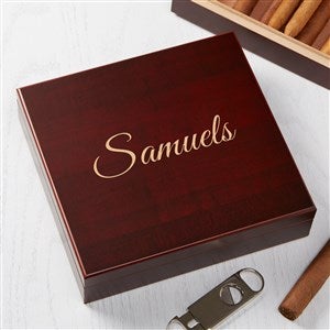 Classic Engraved Cherry Wood Cigar Humidor 20 Count