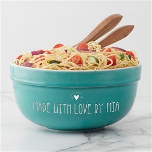 Made With Love Personalized Ceramic Serving Bowl-Turquoise