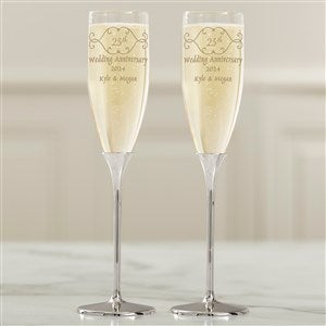 Anniversary Toast Personalized Silver Flute Set