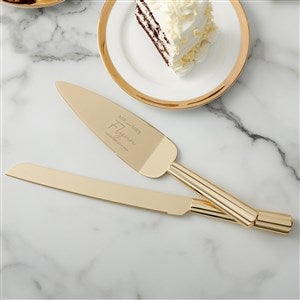 Natural Love Engraved Gold Cake Knife & Server Set